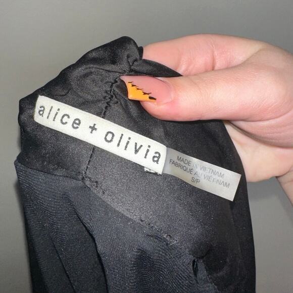 Alice + Olivia Rowen Bow Neck Blouson Sleeve Tiered Dress Green/Black Small - Picture 5 of 11